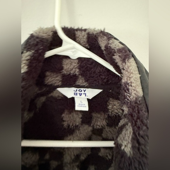 Joy Lab Oversized Checkered Loose Fit Fleece Cropped Jacket Black Green Size M L - Picture 8 of 8